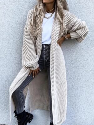 Fashion Regular Fit Solid V Neck Long Sleeve Long Cardigan - Image 1