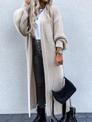 Fashion Regular Fit Solid V Neck Long Sleeve Long Cardigan - Image 2