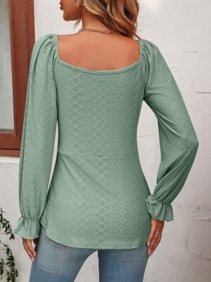Fashion Regular Fit Solid V Neck Long Sleeve Tunic Blouse - Image 21