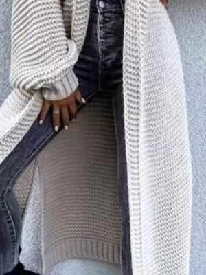 Fashion Regular Fit Solid V Neck Long Sleeve Long Cardigan - Image 3