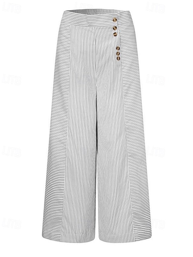Fashion Regular Fit Striped Elastic Waist Full Length Culottes - Image 2