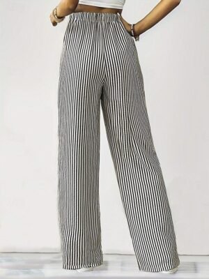 Fashion Regular Fit Striped Elastic Waistband Full Length Sweatpants - Image 2
