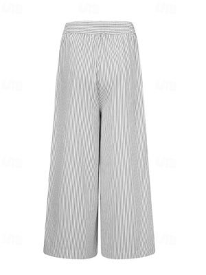 Fashion Regular Fit Striped Elastic Waist Full Length Culottes - Image 3