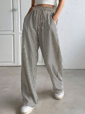 Fashion Regular Fit Striped Elastic Waistband Full Length Sweatpants - Image 3