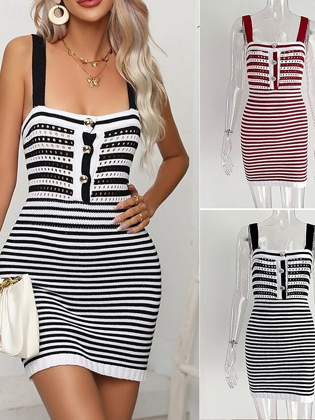 Fashion Regular Fit Striped Sleeveless Mini Slip Dress - Image 1