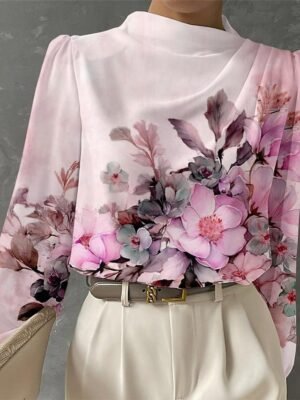 Fashion Regular Floral Crew Neck Long Sleeve Blouse - Image 1