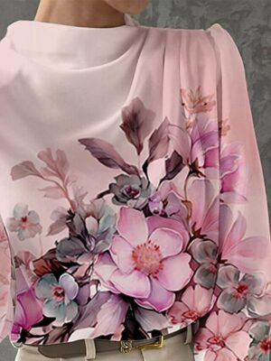 Fashion Regular Floral Crew Neck Long Sleeve Blouse - Image 3
