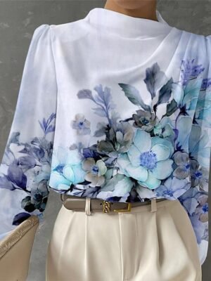 Fashion Regular Floral Crew Neck Long Sleeve Blouse - Image 5