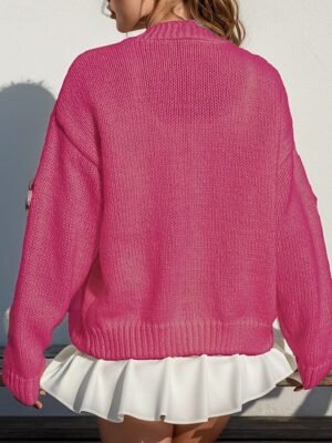 Fashion Regular Floral Open Front Long Sleeve Knit Cardigan - Image 10