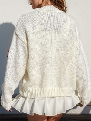 Fashion Regular Floral Open Front Long Sleeve Knit Cardigan - Image 3