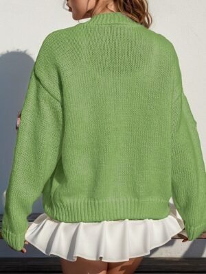 Fashion Regular Floral Open Front Long Sleeve Knit Cardigan - Image 7