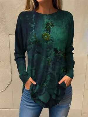 Fashion Regular Floral Round Neck Long Sleeve Top - Image 1