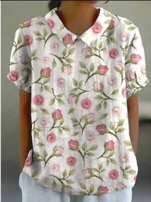 Fashion Regular Floral Round Neck Short Sleeve Summer T-Shirt - Image 1