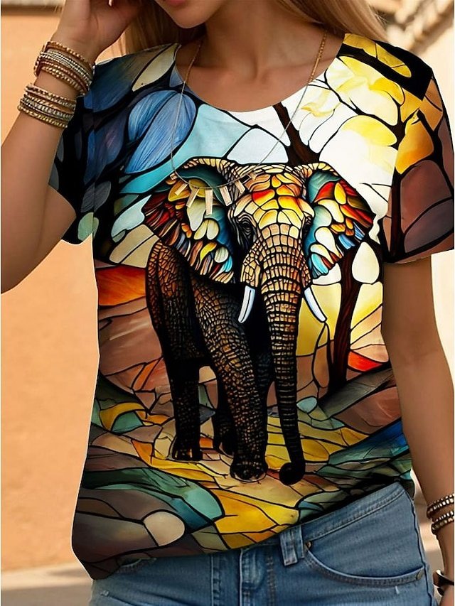 Fashion Regular Floral Round Neck Short Sleeve Tops - Image 1