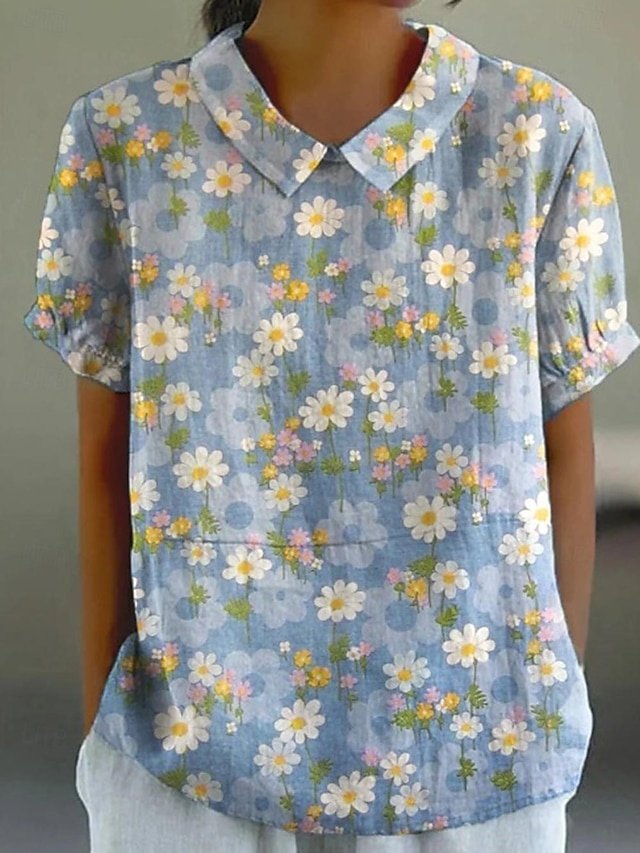 Fashion Regular Floral Round Neck Short Sleeve Summer T-Shirt - Image 2
