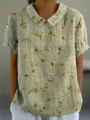 Fashion Regular Floral Round Neck Short Sleeve Summer T-Shirt - Image 4