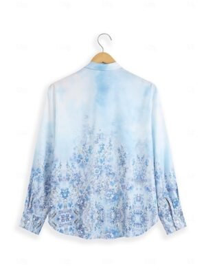 Fashion Regular Floral Shirt Collar Long Sleeve Blouse - Image 3