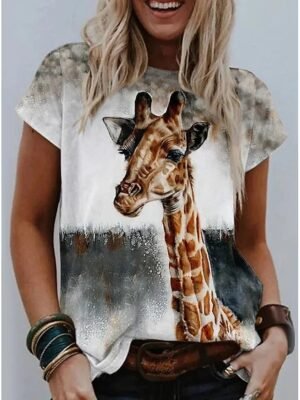 Fashion Regular Funny Dog Print Round Neck Short Sleeve Top - Image 5