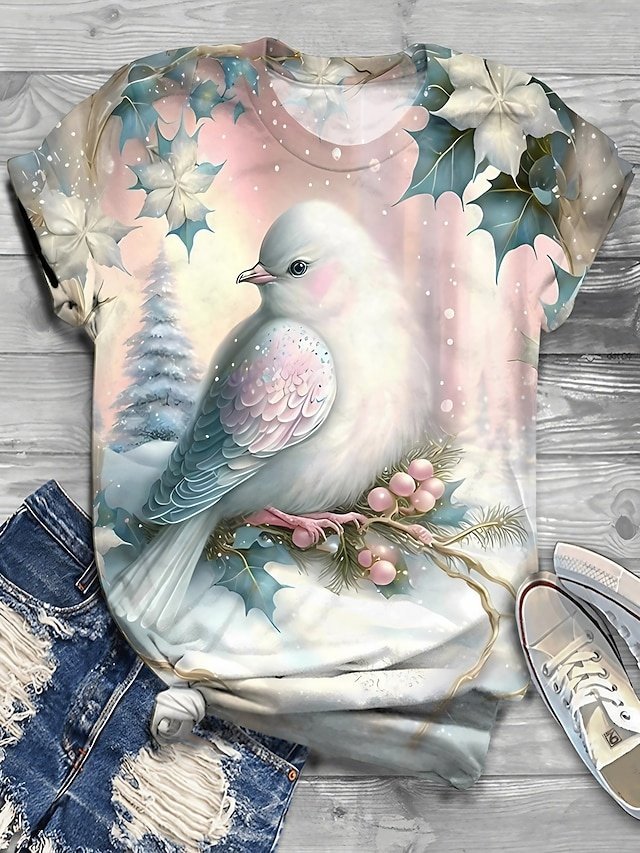 Fashion Regular Funny Print Round Neck Short Sleeve Top - Image 1