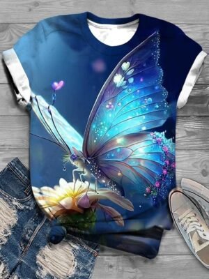 Fashion Regular Funny Print Round Neck Short Sleeve Top - Image 4