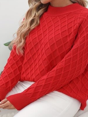 Fashion Regular Geometric Crew Neck Long Sleeve Knit Top - Image 1