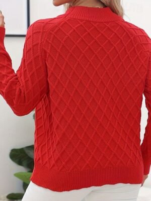 Fashion Regular Geometric Crew Neck Long Sleeve Knit Top - Image 3