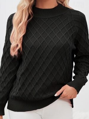 Fashion Regular Geometric Crew Neck Long Sleeve Knit Top - Image 4