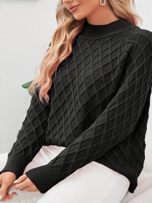 Fashion Regular Geometric Crew Neck Long Sleeve Knit Top - Image 5