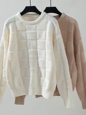 Fashion Regular Geometric Crew Neck Long Sleeve Knitted Top - Image 6