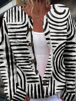 Fashion Regular Geometric Open Front Long Sleeve Cardigan - Image 2