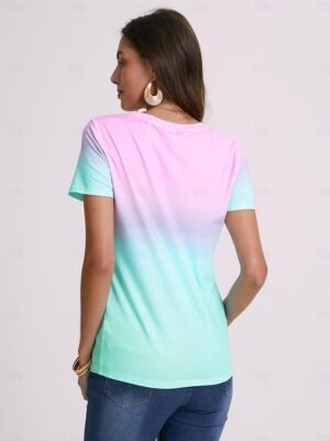 Fashion Regular Gradient Round Neck Short Sleeve Summer Top - Image 2