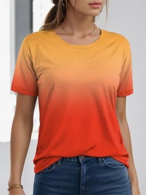 Fashion Regular Gradient Round Neck Short Sleeve Summer Top - Image 6