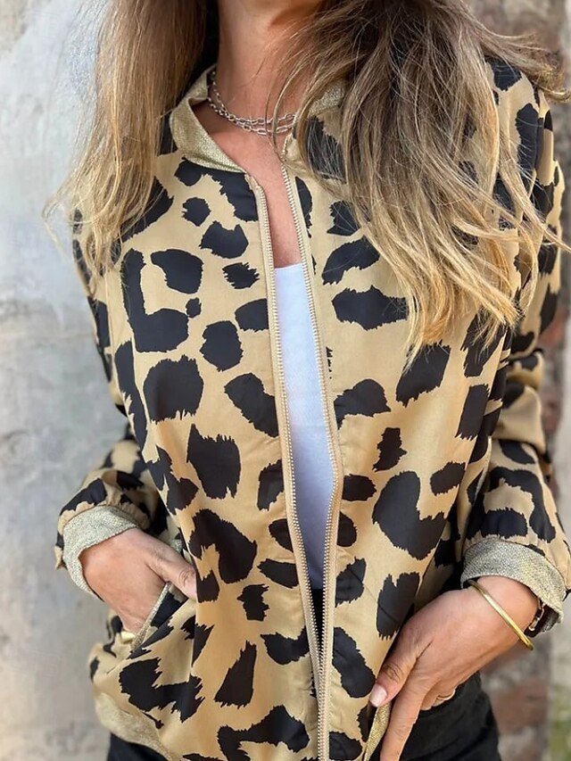 Fashion Regular Leopard Stand Collar Long Sleeve Jacket - Image 2