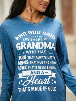 Fashion Regular Letter Print Round Neck Long Sleeve Top - Image 1