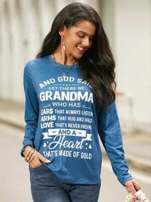 Fashion Regular Letter Print Round Neck Long Sleeve Top - Image 2