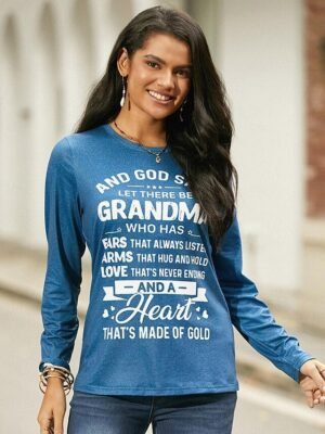 Fashion Regular Letter Print Round Neck Long Sleeve Top - Image 3