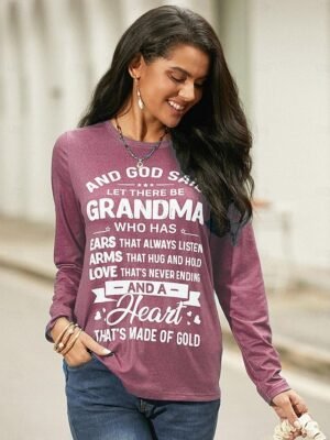 Fashion Regular Letter Print Round Neck Long Sleeve Top - Image 4