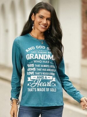 Fashion Regular Letter Print Round Neck Long Sleeve Top - Image 5