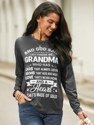 Fashion Regular Letter Print Round Neck Long Sleeve Top - Image 6