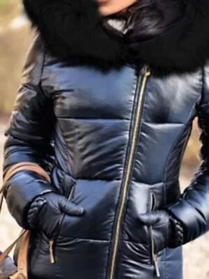 Fashion Regular Patchwork Long Sleeve Black Puffer Jacket - Image 4