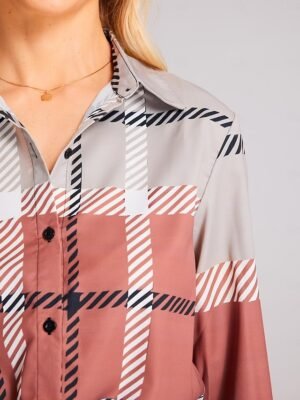 Fashion Regular Plaid Shirt Collar Long Sleeve Blouse - Image 6