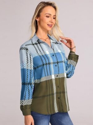 Fashion Regular Plaid Shirt Collar Long Sleeve Blouse - Image 9