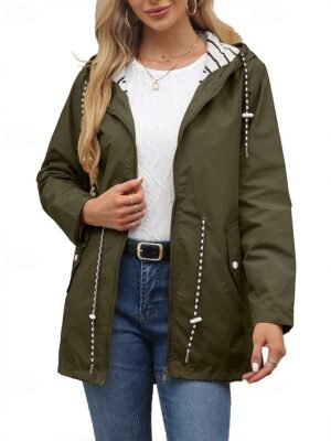 Fashion Regular Plain Hooded Long Sleeve Trench Coat - Image 6