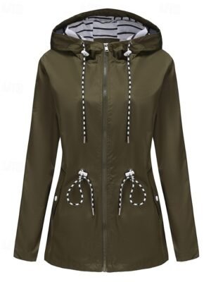 Fashion Regular Plain Hooded Long Sleeve Trench Coat - Image 7