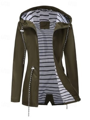 Fashion Regular Plain Hooded Long Sleeve Trench Coat - Image 8
