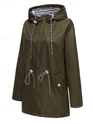 Fashion Regular Plain Hooded Long Sleeve Trench Coat - Image 9