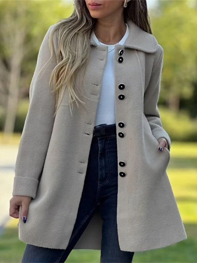 Fashion Regular Plain Lapel Long Sleeve Single Breasted Coat - Image 1