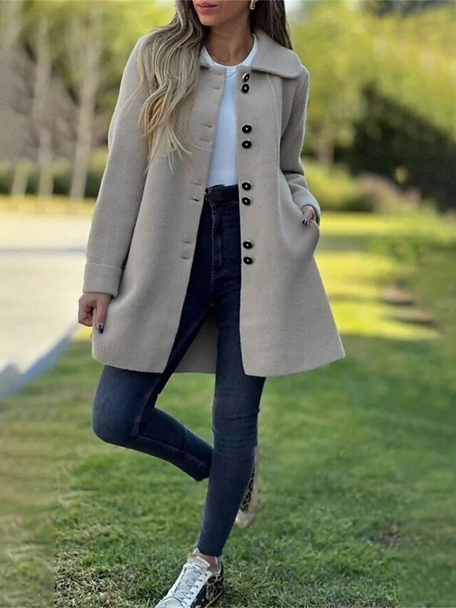 Fashion Regular Plain Lapel Long Sleeve Single Breasted Coat - Image 2