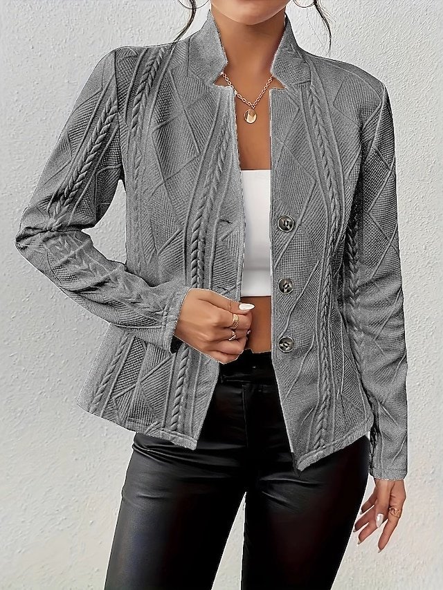 Fashion Regular Plain Stand Collar Long Sleeve Blazer - Image 1