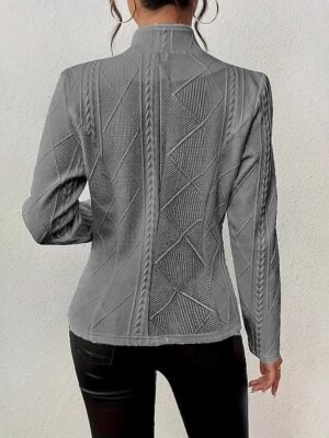 Fashion Regular Plain Stand Collar Long Sleeve Blazer - Image 3